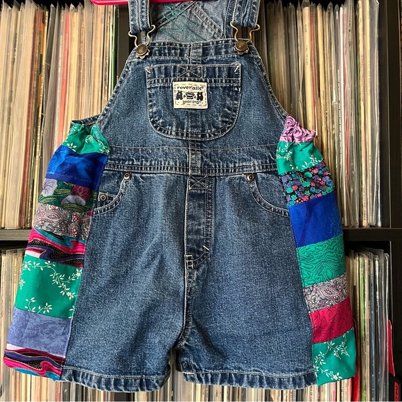 denim patchwork overalls baby grateful festival dead head bolt 💚⚡️💙 cute co. - Picture 2 of 9